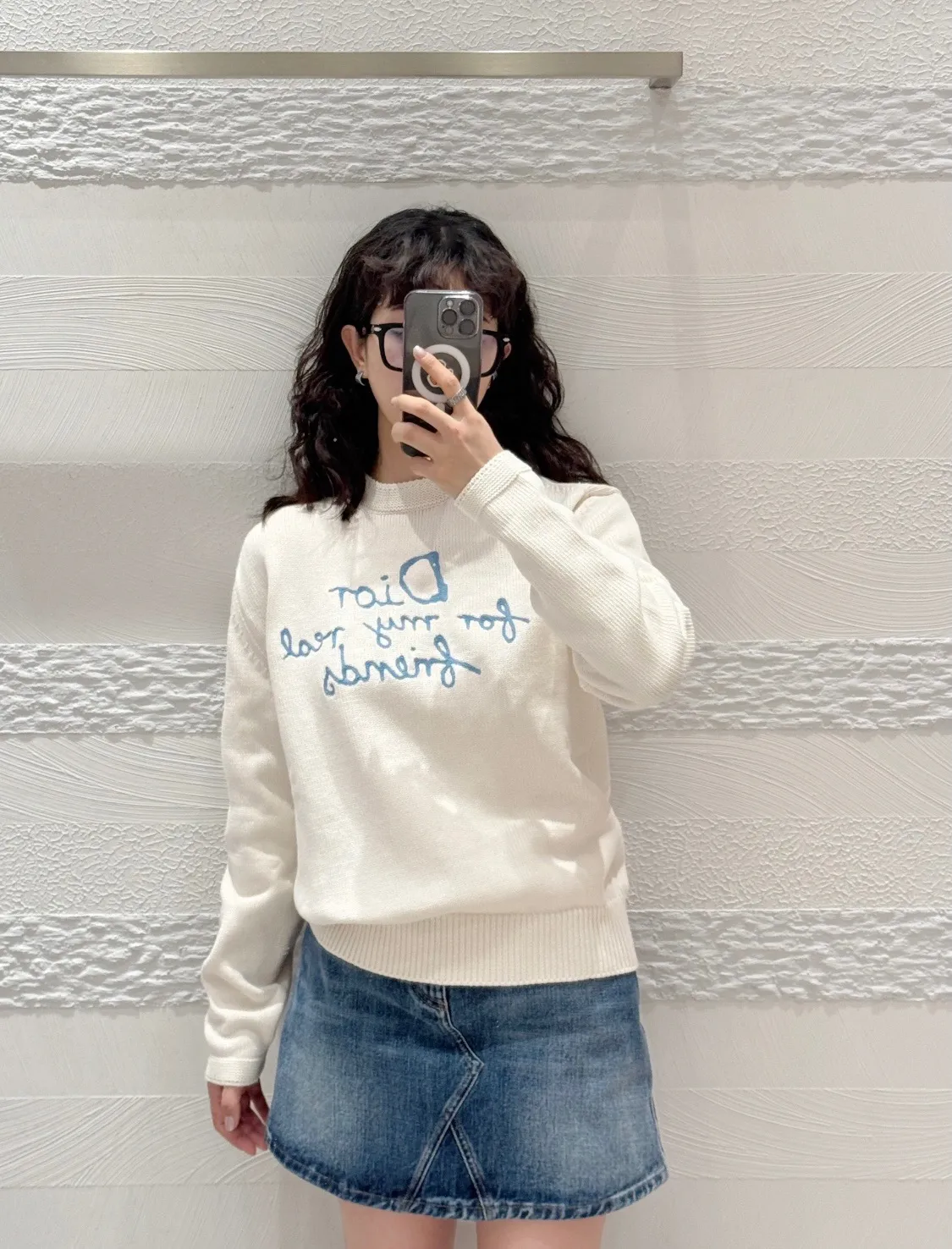 Dior/Dior 25Fw letter embroidered crew neck sweater