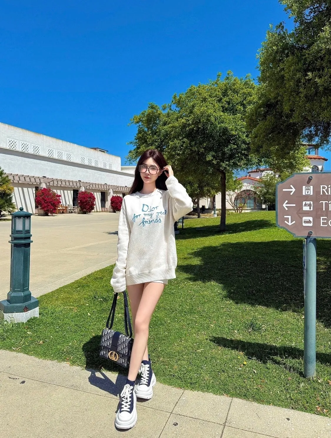 Dior/Dior 25Fw letter embroidered crew neck sweater