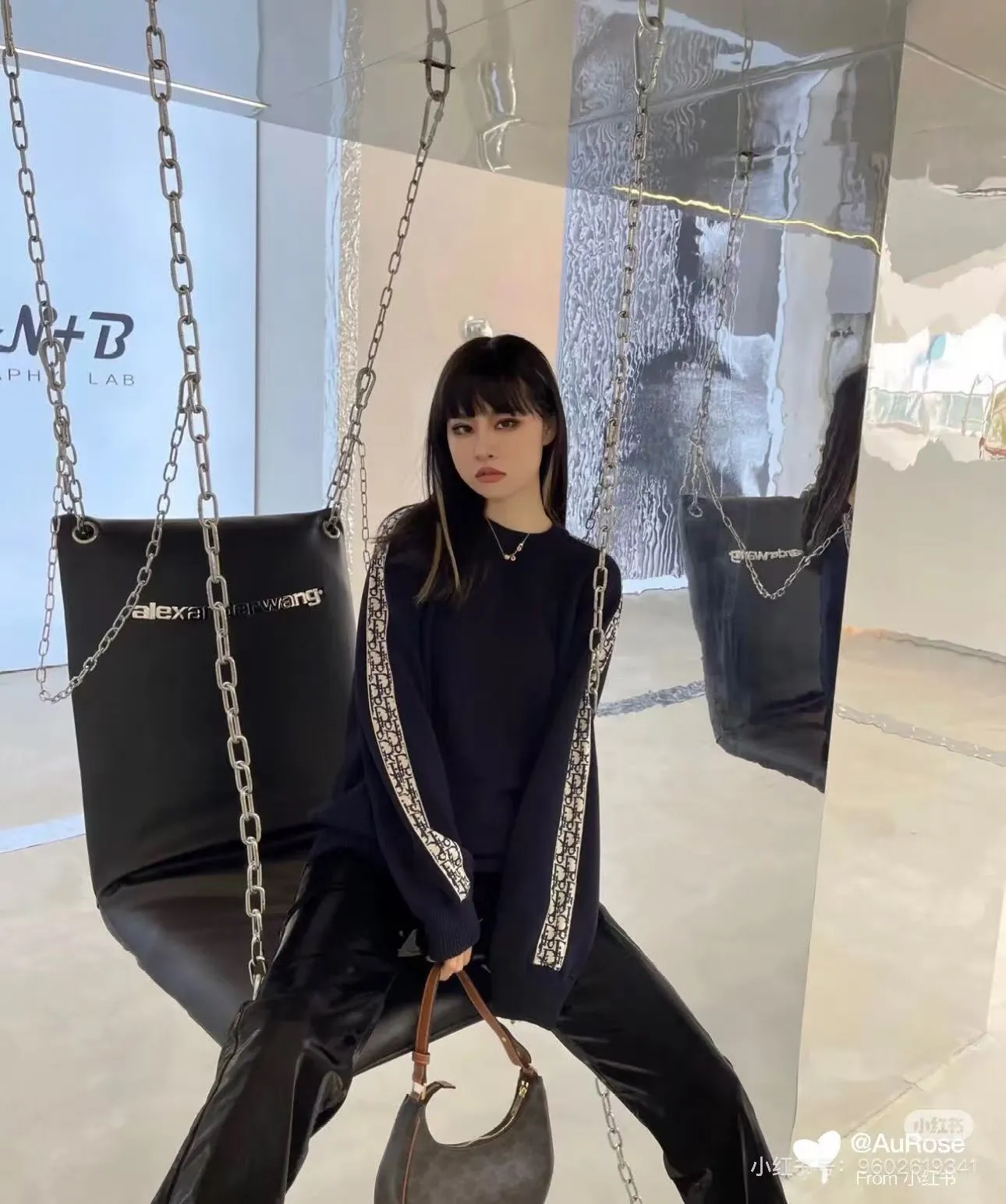 Dior/Dior Circular neck sweater with long woven ribbon