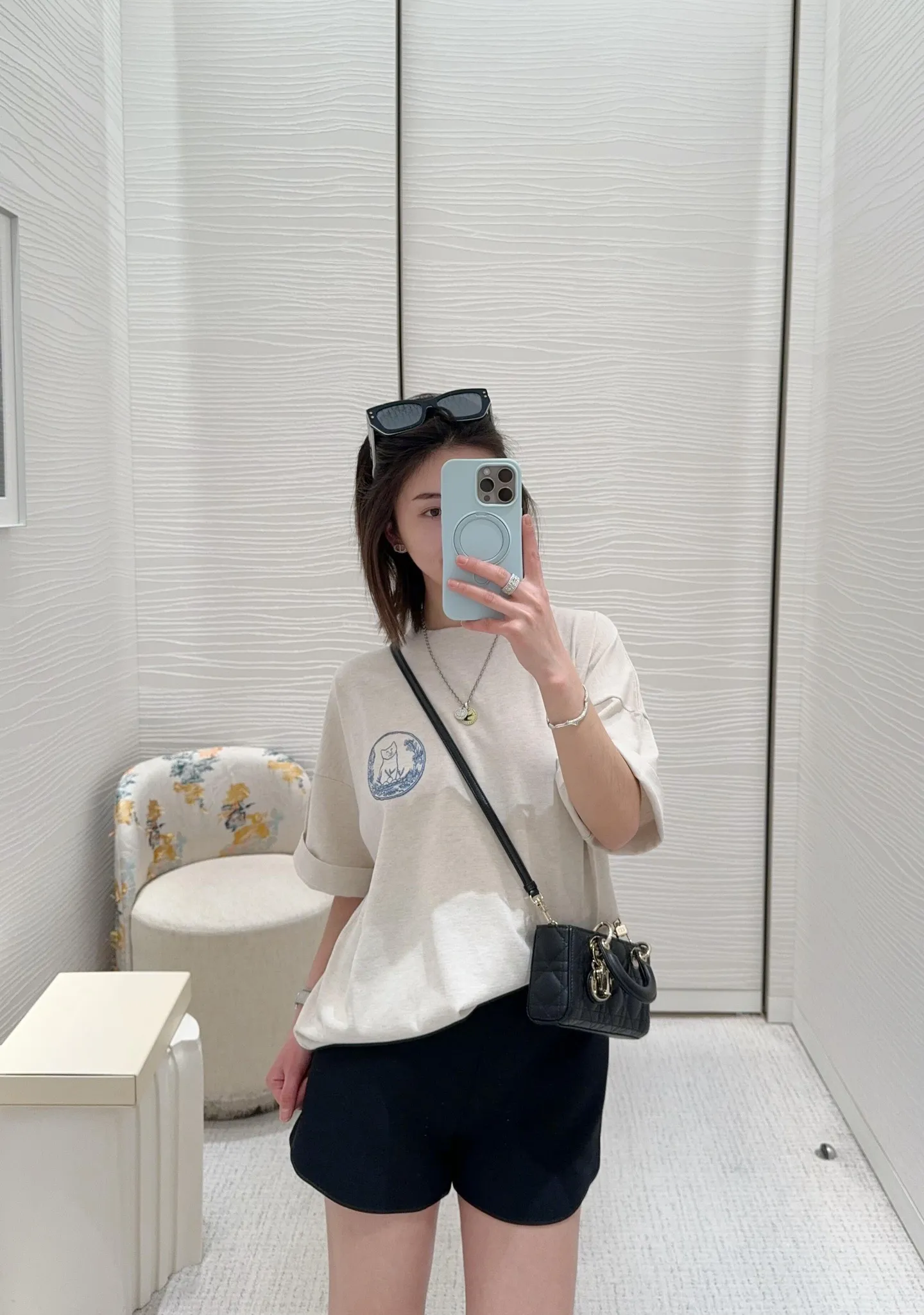 Dior/Dior 25ss Cat Embroidered Knitted Short Sleeves