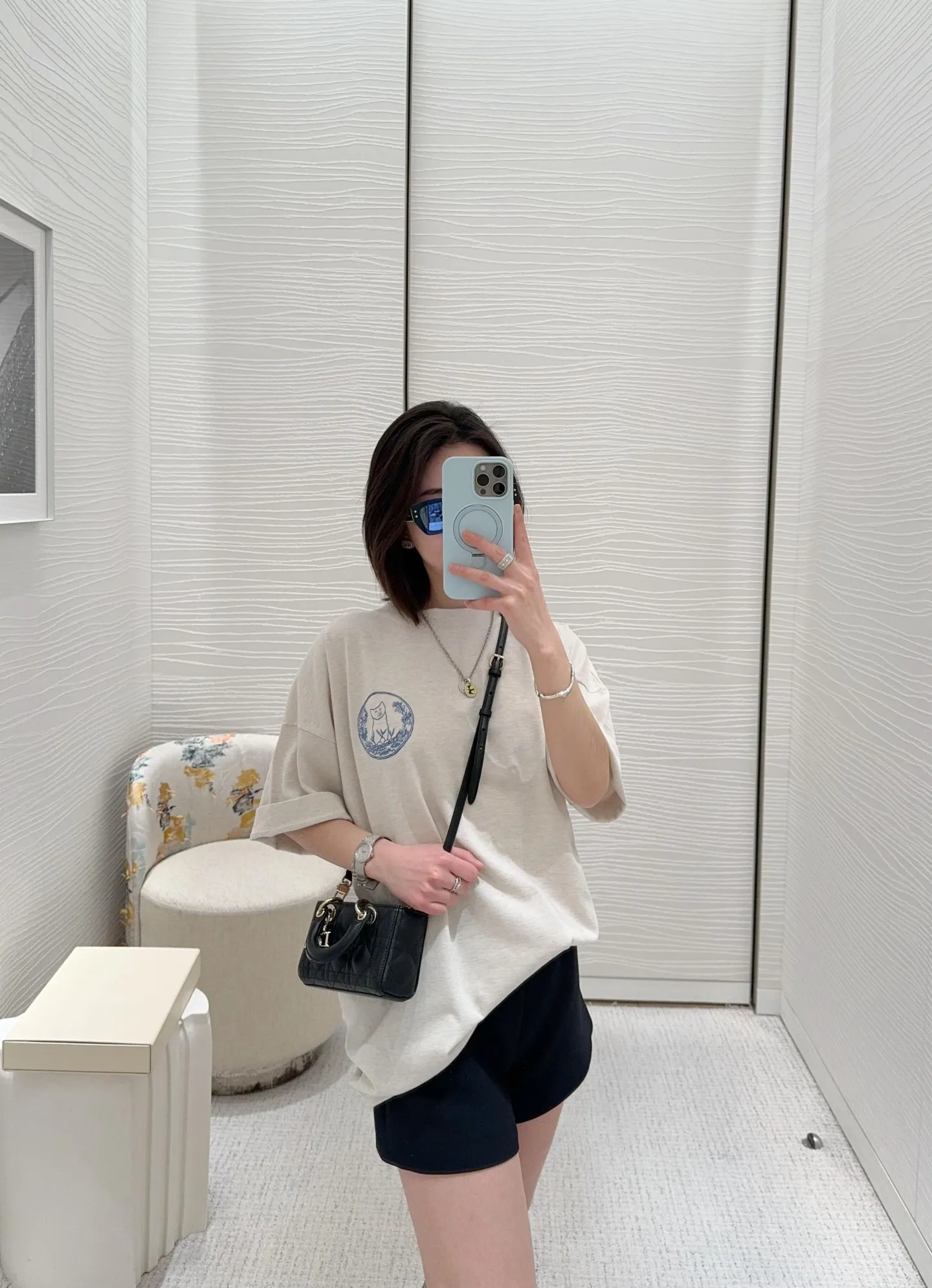 Dior/Dior 25ss Cat Embroidered Knitted Short Sleeves