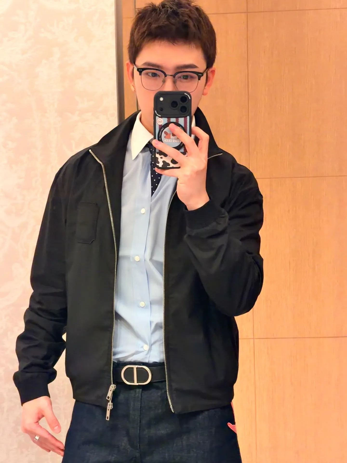 Dior/Dior Medaillon badge square embroidered zipper stand collar jacket