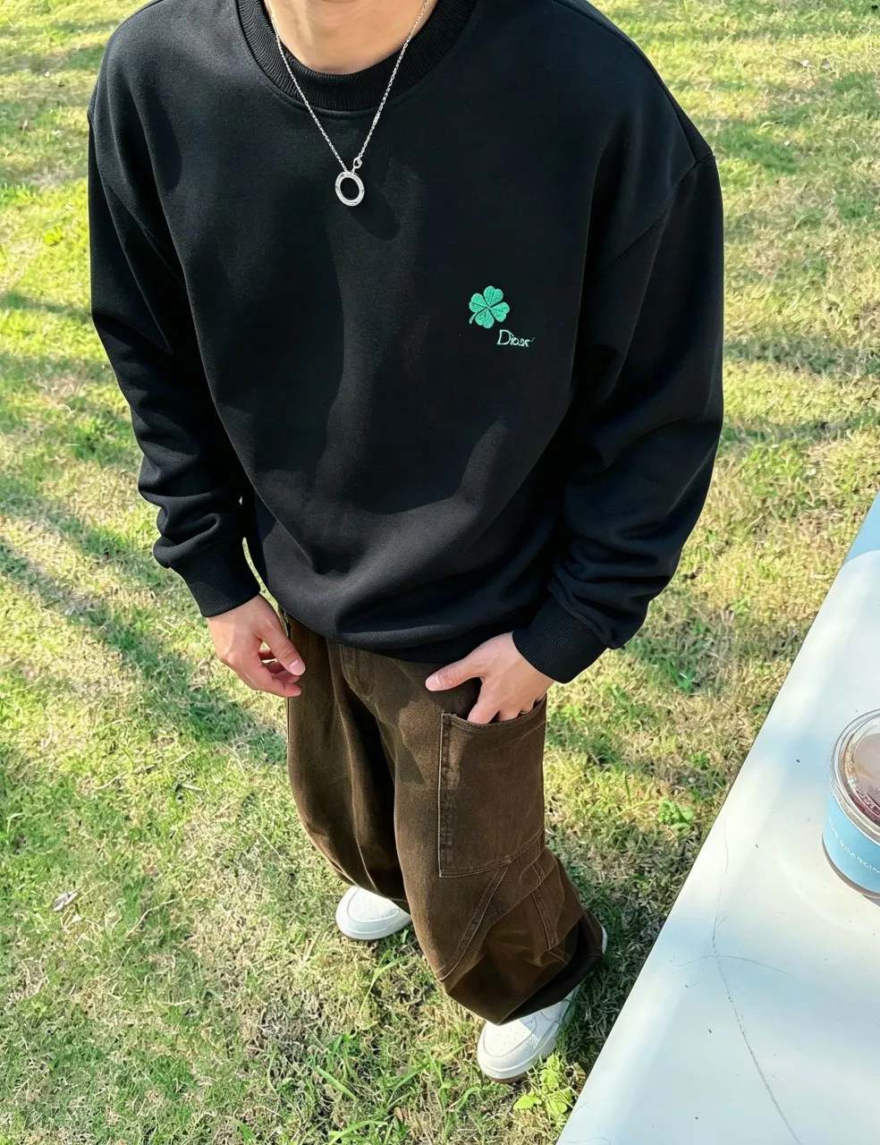 Dior/Dior 26Fw Four Leaf Clover Embroidered Round Neck Sweatshirt