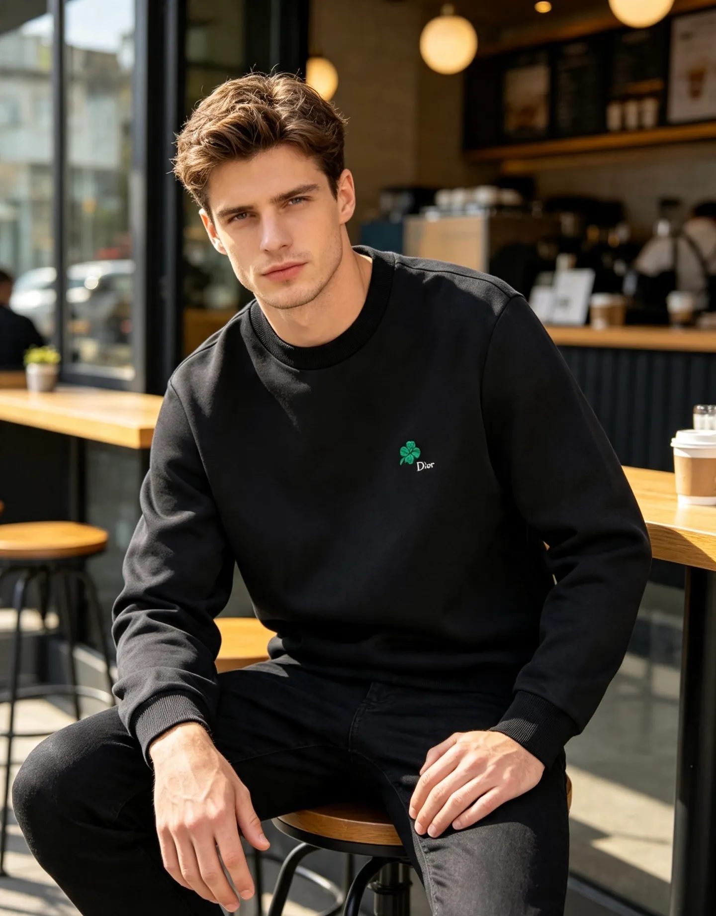 Dior/Dior 26Fw Four Leaf Clover Embroidered Round Neck Sweatshirt