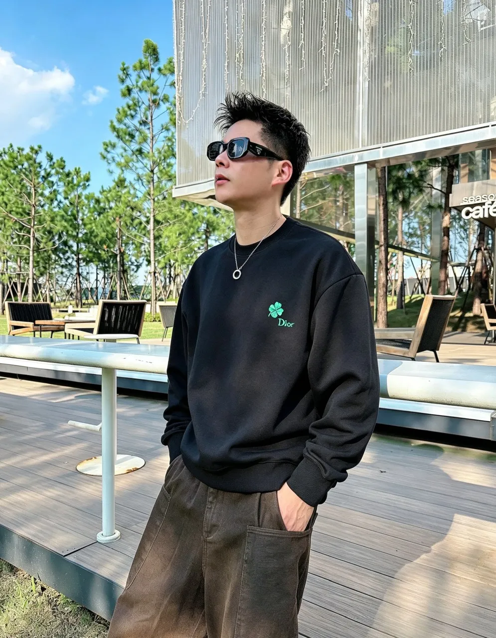 Dior/Dior 26Fw Four Leaf Clover Embroidered Round Neck Sweatshirt
