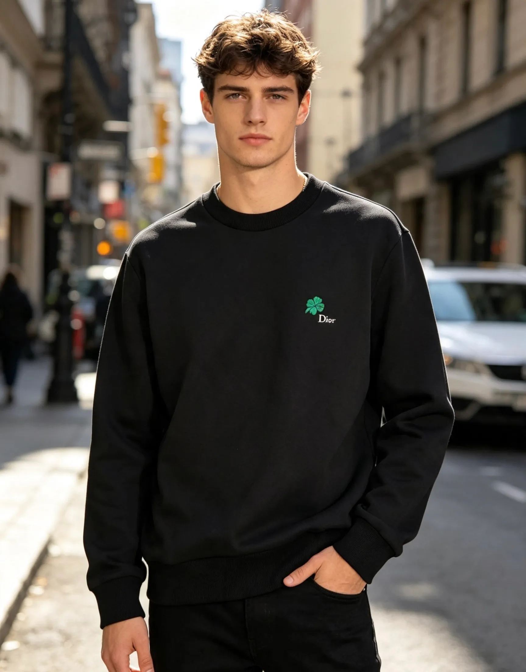 Dior/Dior 26Fw Four Leaf Clover Embroidered Round Neck Sweatshirt