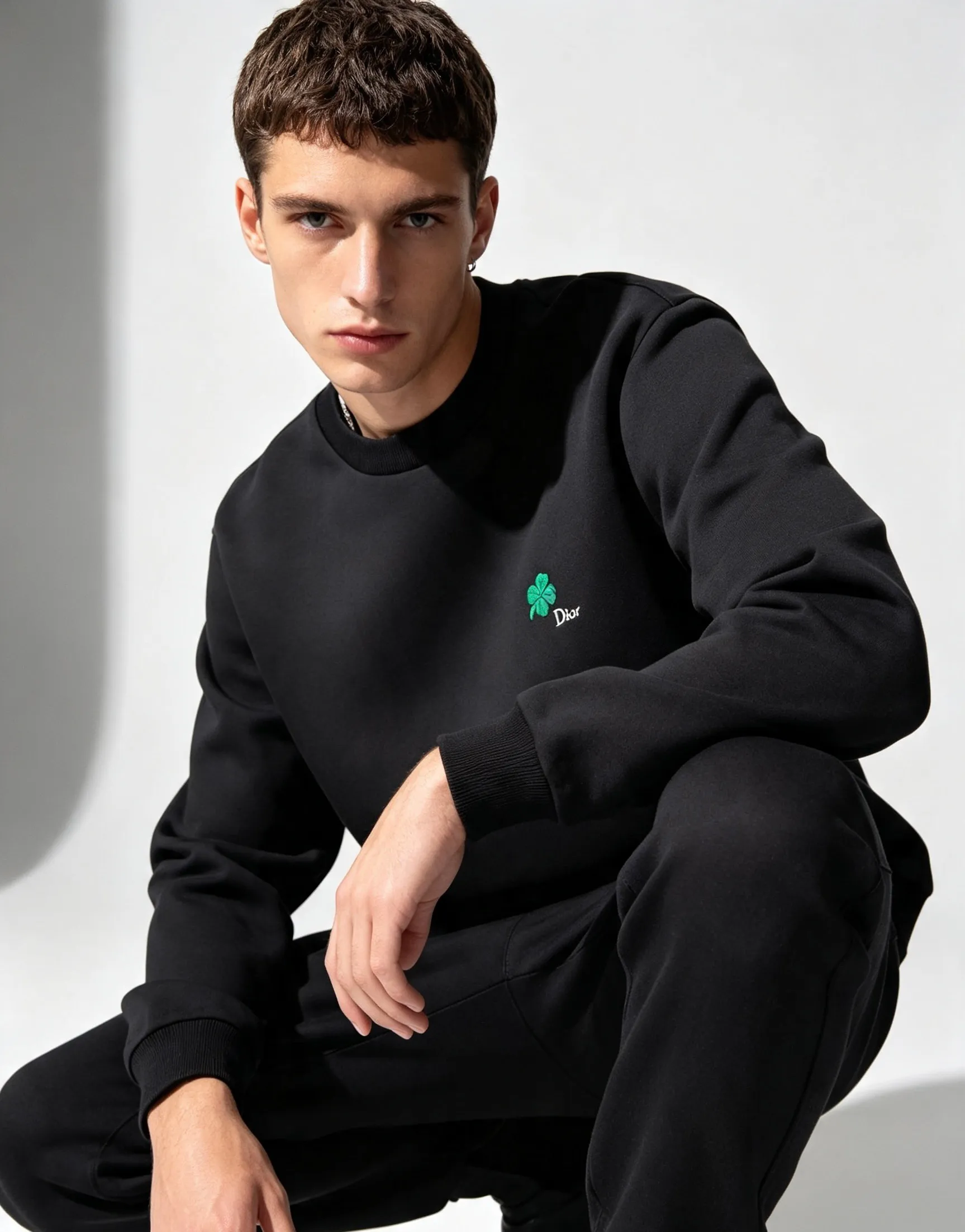 Dior/Dior 26Fw Four Leaf Clover Embroidered Round Neck Sweatshirt