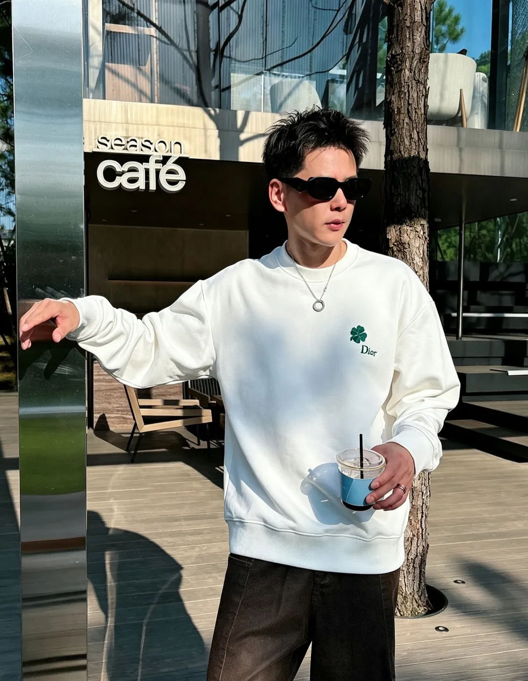 Dior/Dior 26Fw Four Leaf Clover Embroidered Round Neck Sweatshirt