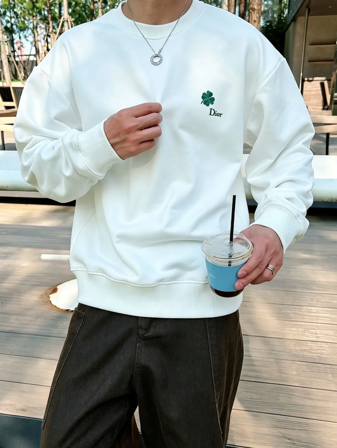 Dior/Dior 26Fw Four Leaf Clover Embroidered Round Neck Sweatshirt