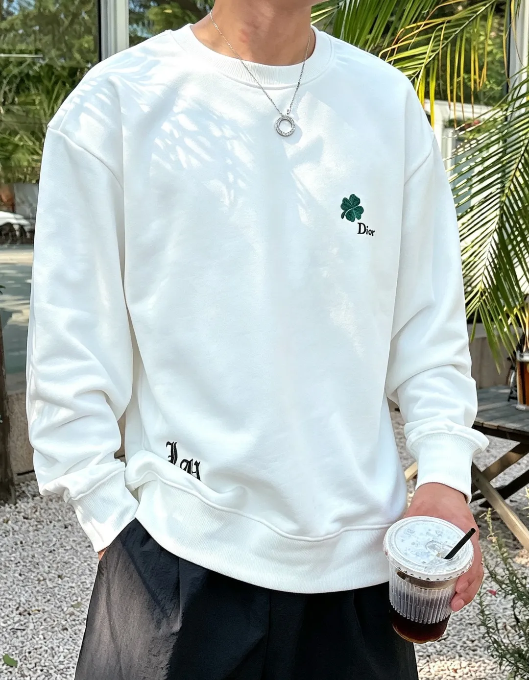 Dior/Dior 26Fw Four Leaf Clover Embroidered Round Neck Sweatshirt