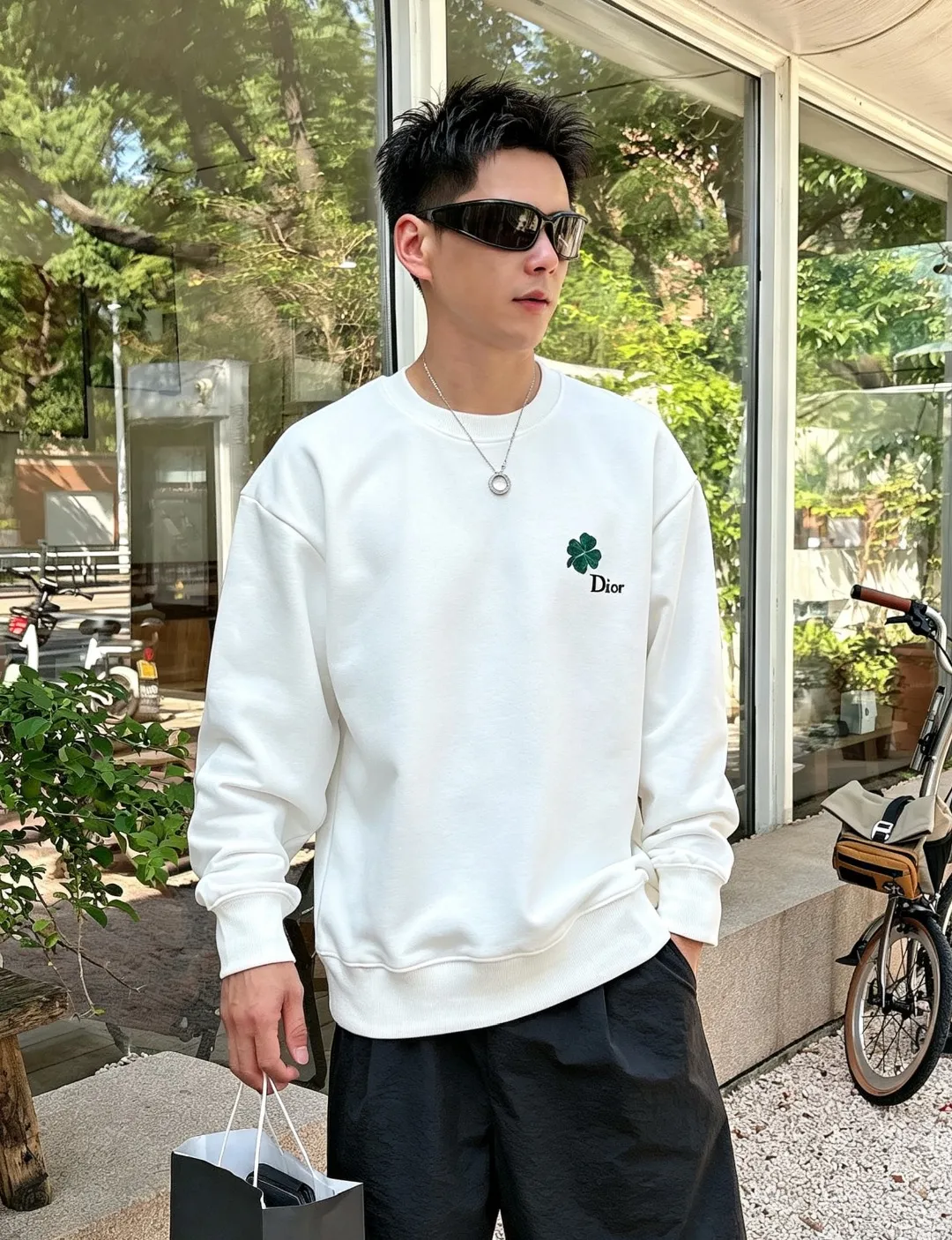 Dior/Dior 26Fw Four Leaf Clover Embroidered Round Neck Sweatshirt