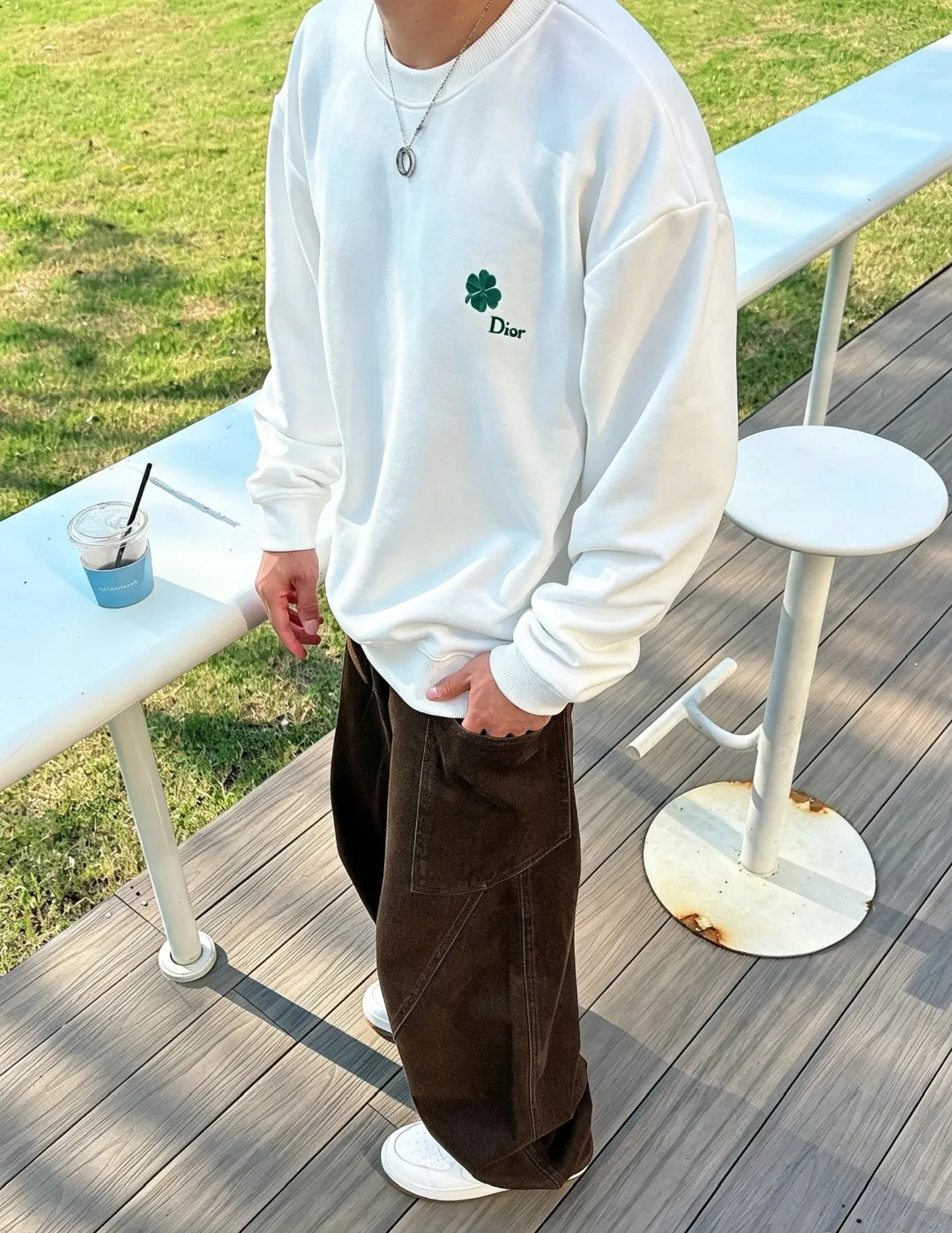 Dior/Dior 26Fw Four Leaf Clover Embroidered Round Neck Sweatshirt