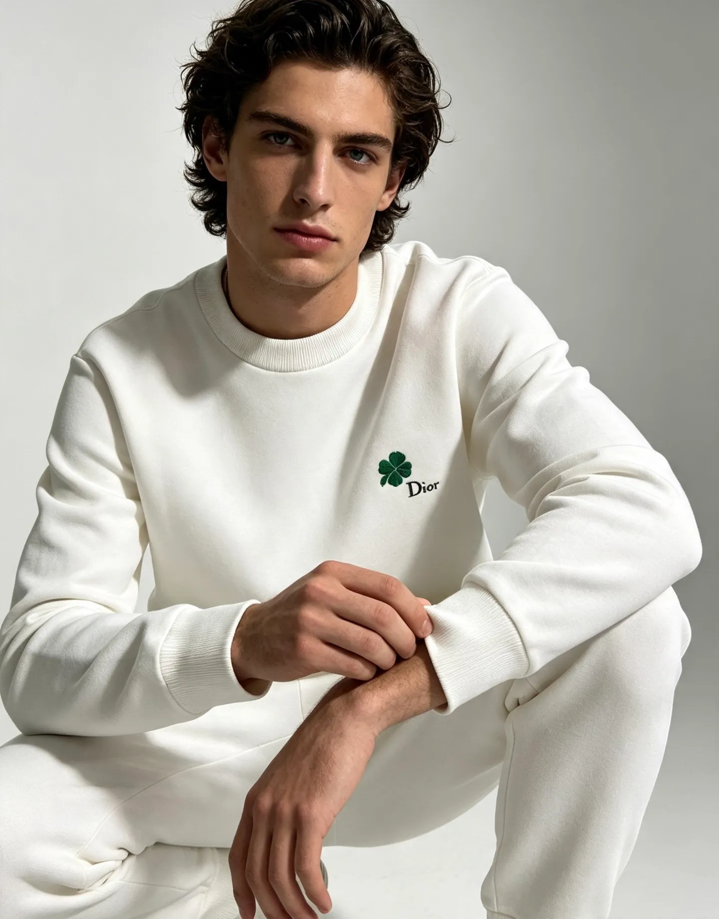 Dior/Dior 26Fw Four Leaf Clover Embroidered Round Neck Sweatshirt