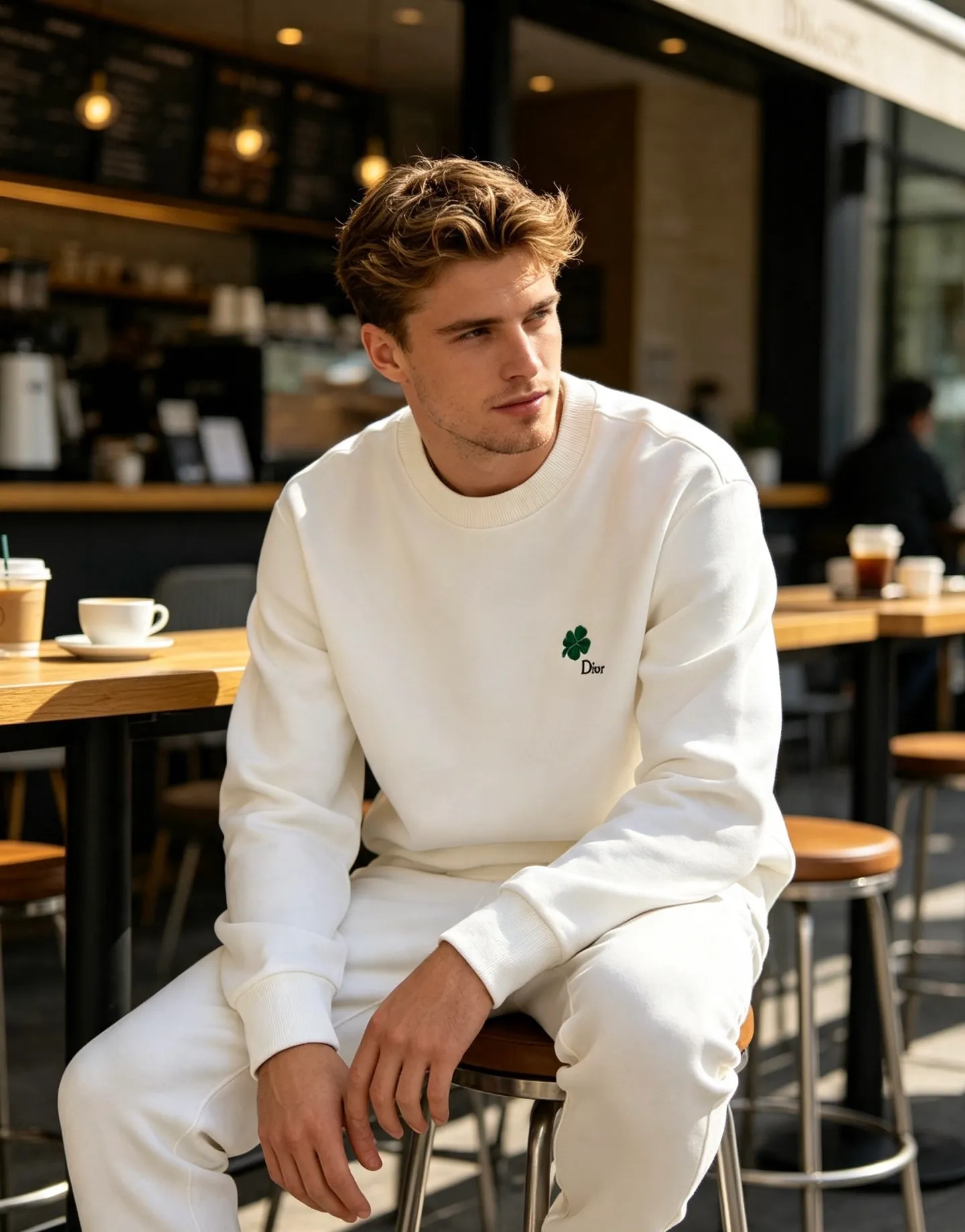 Dior/Dior 26Fw Four Leaf Clover Embroidered Round Neck Sweatshirt