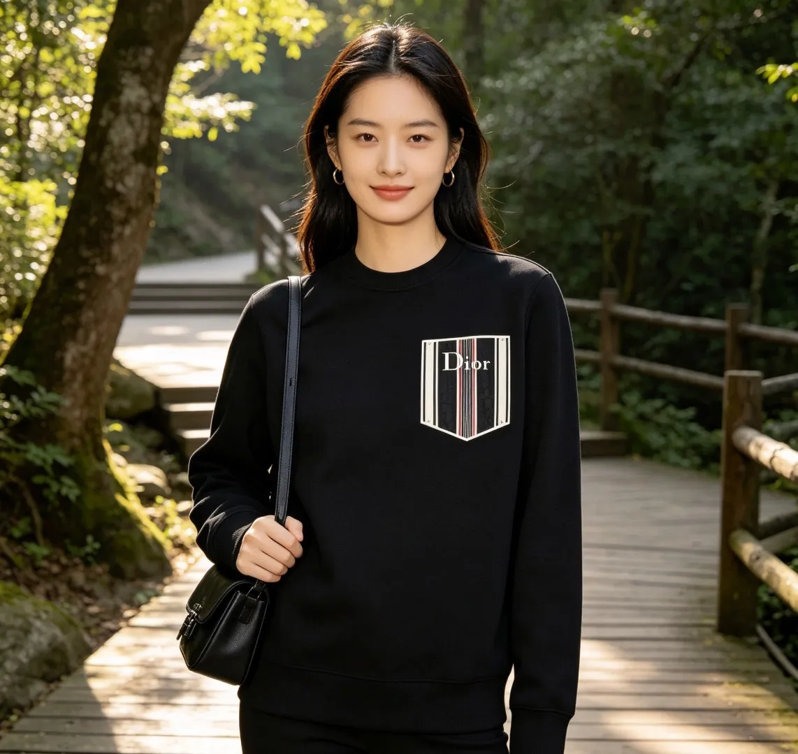 Dior/Dior Floral Striped Fake Pocket Crew Neck Sweatshirt