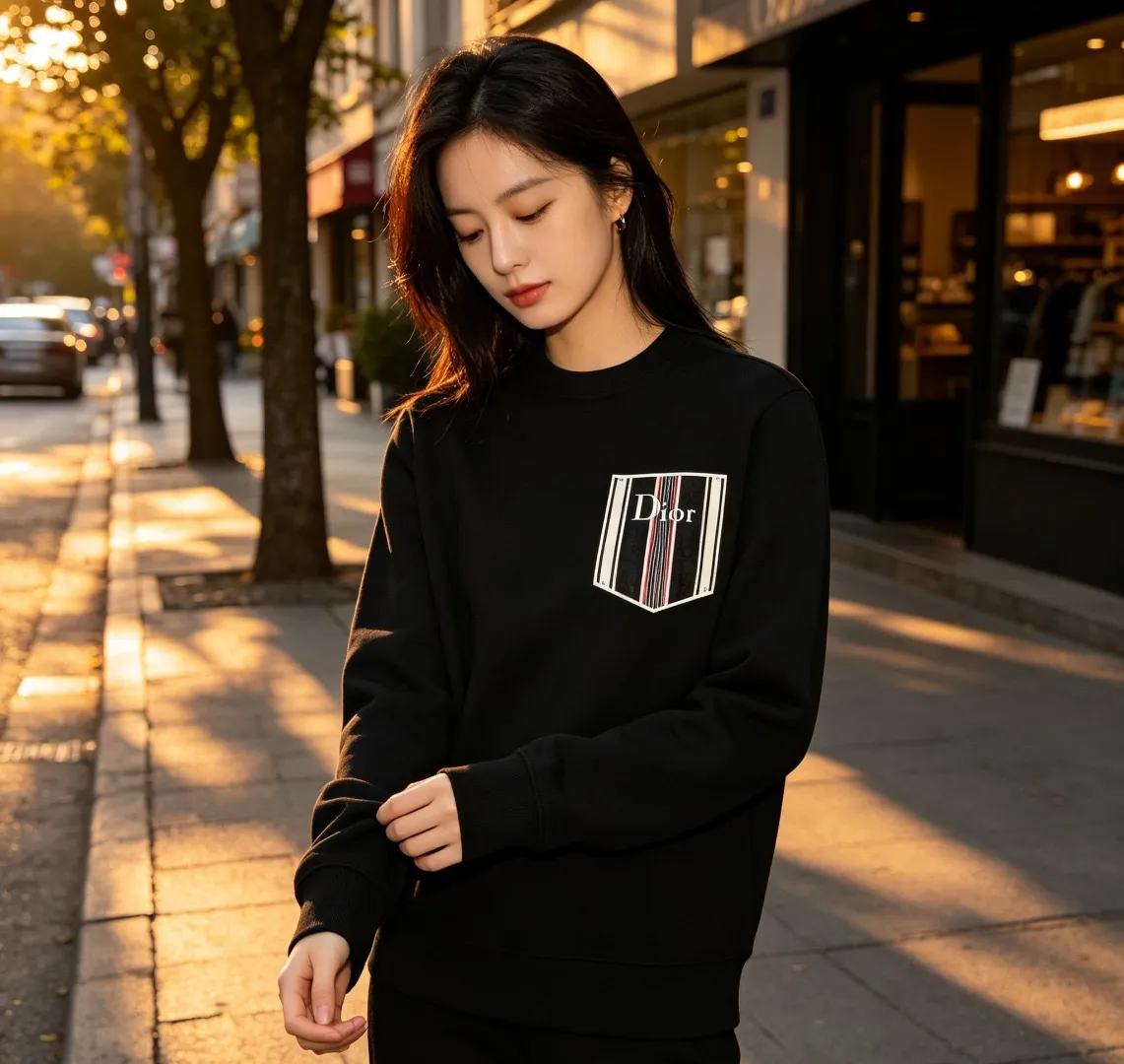 Dior/Dior Floral Striped Fake Pocket Crew Neck Sweatshirt