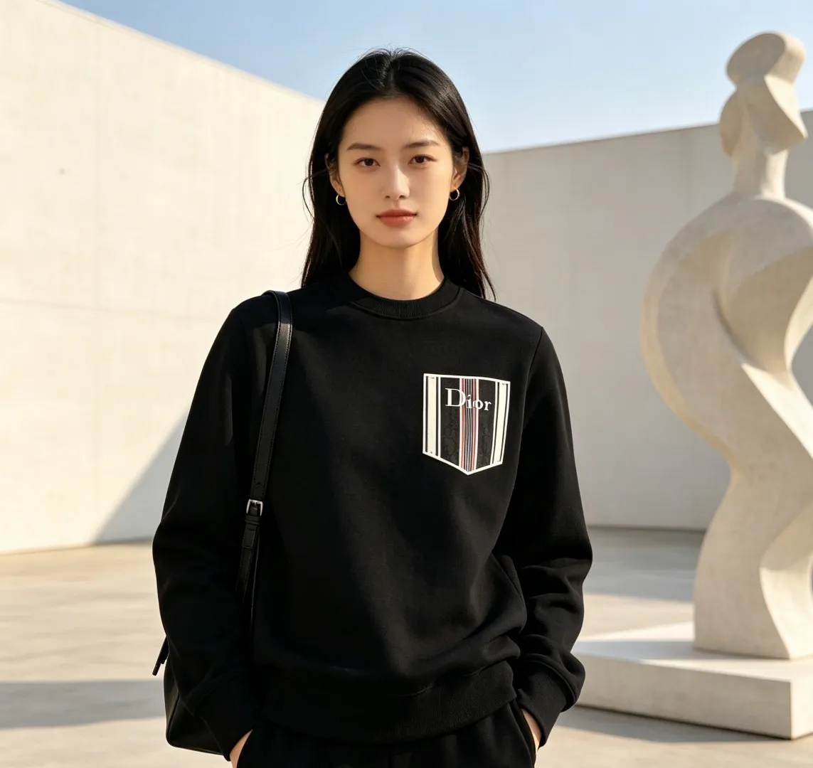 Dior/Dior Floral Striped Fake Pocket Crew Neck Sweatshirt