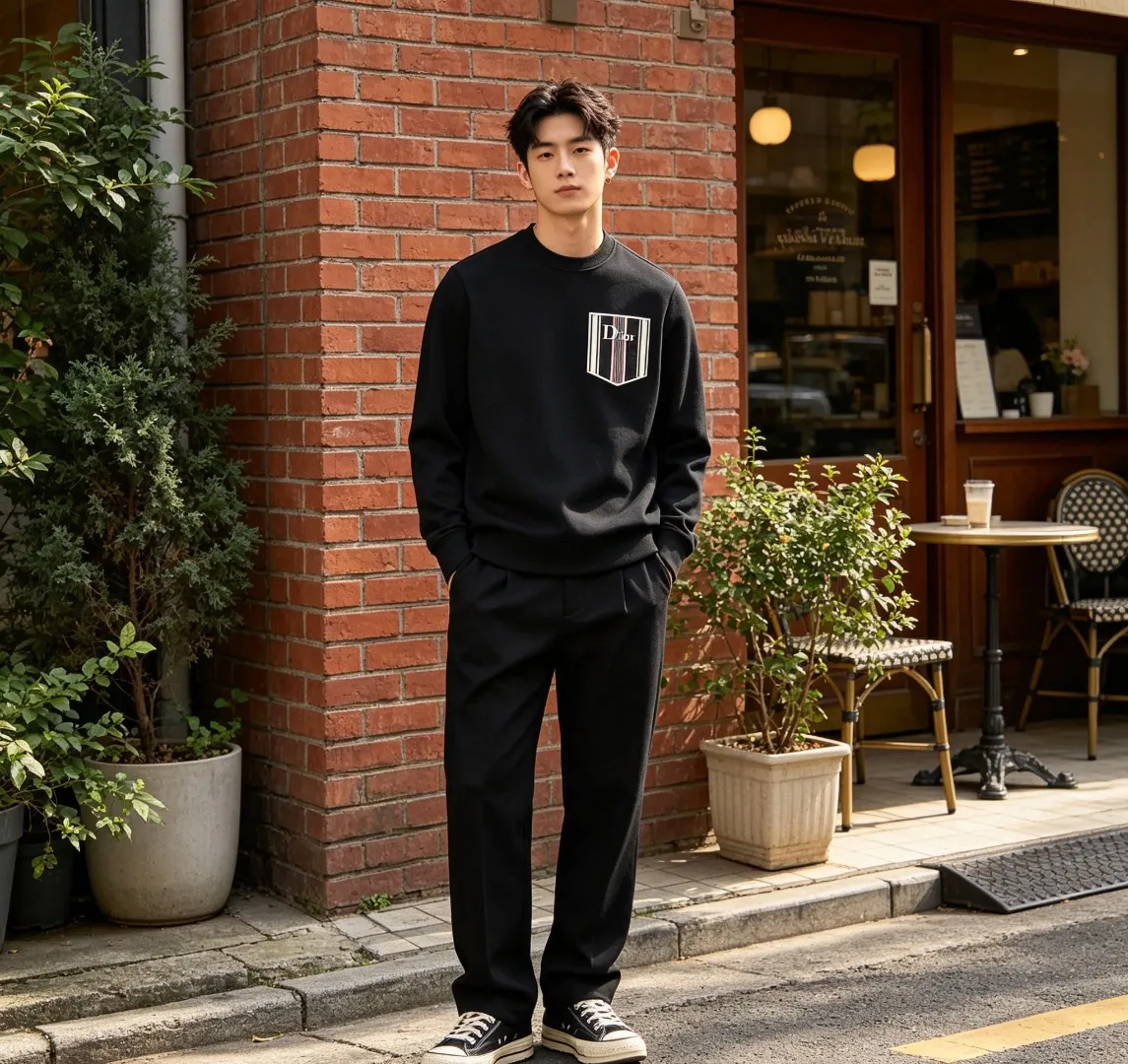 Dior/Dior Floral Striped Fake Pocket Crew Neck Sweatshirt