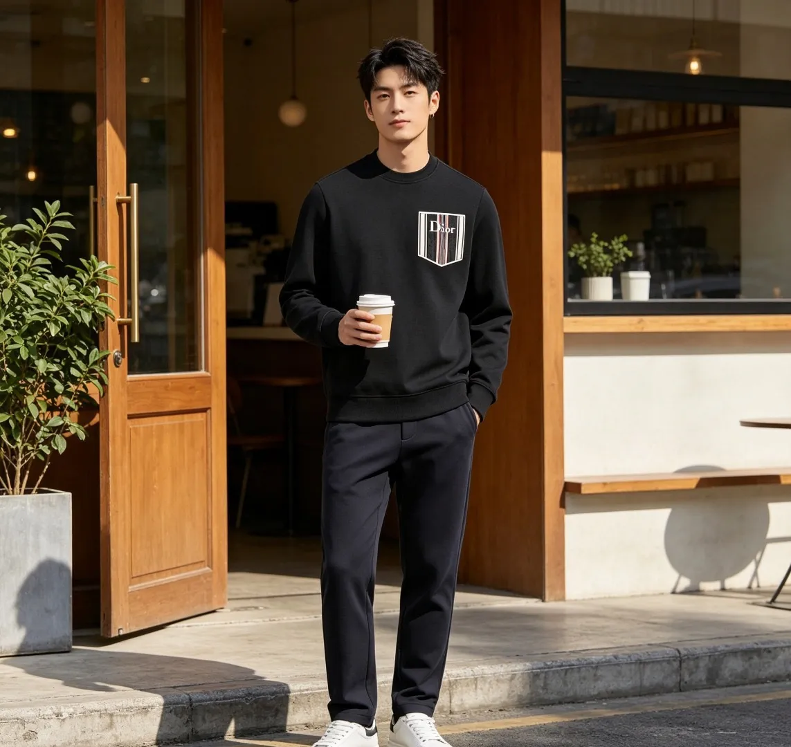 Dior/Dior Floral Striped Fake Pocket Crew Neck Sweatshirt