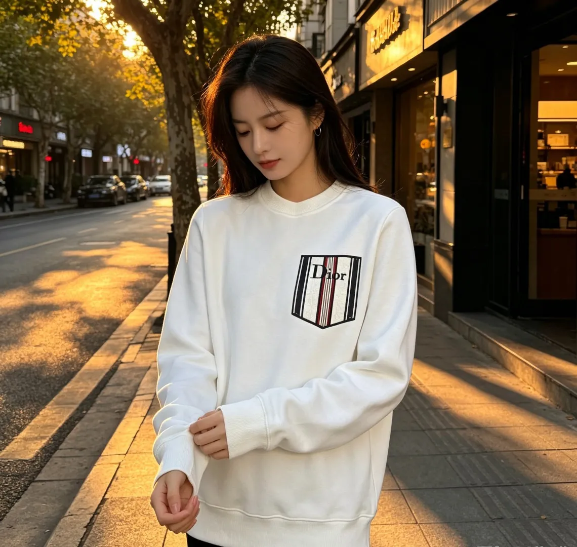 Dior/Dior Floral Striped Fake Pocket Crew Neck Sweatshirt