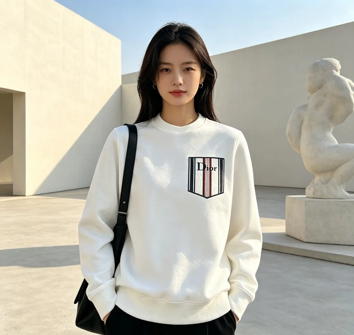 Dior/Dior Floral Striped Fake Pocket Crew Neck Sweatshirt