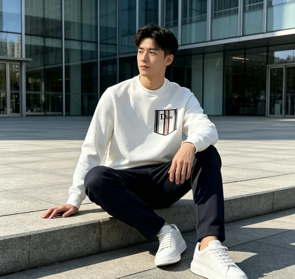 Dior/Dior Floral Striped Fake Pocket Crew Neck Sweatshirt