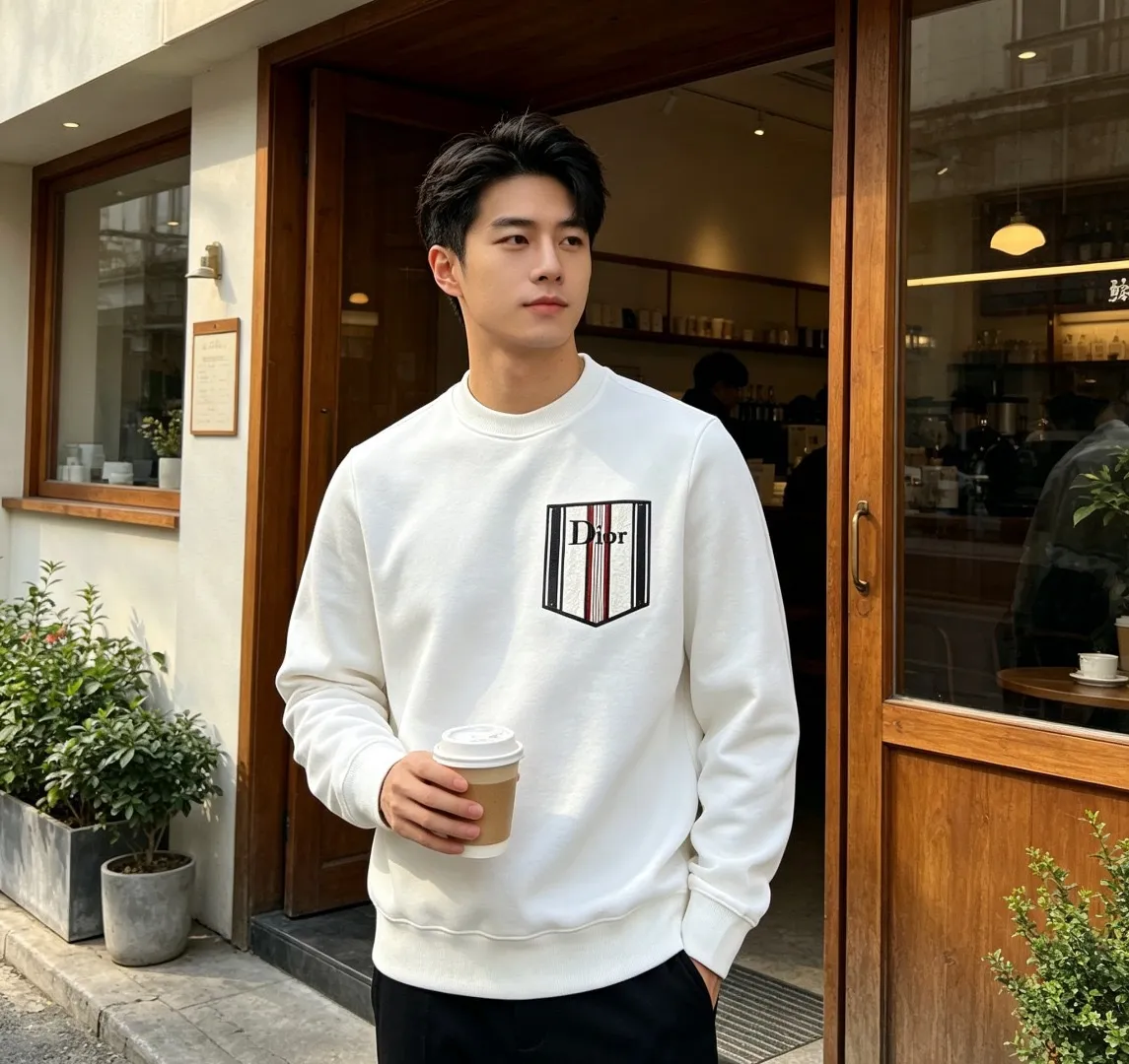 Dior/Dior Floral Striped Fake Pocket Crew Neck Sweatshirt