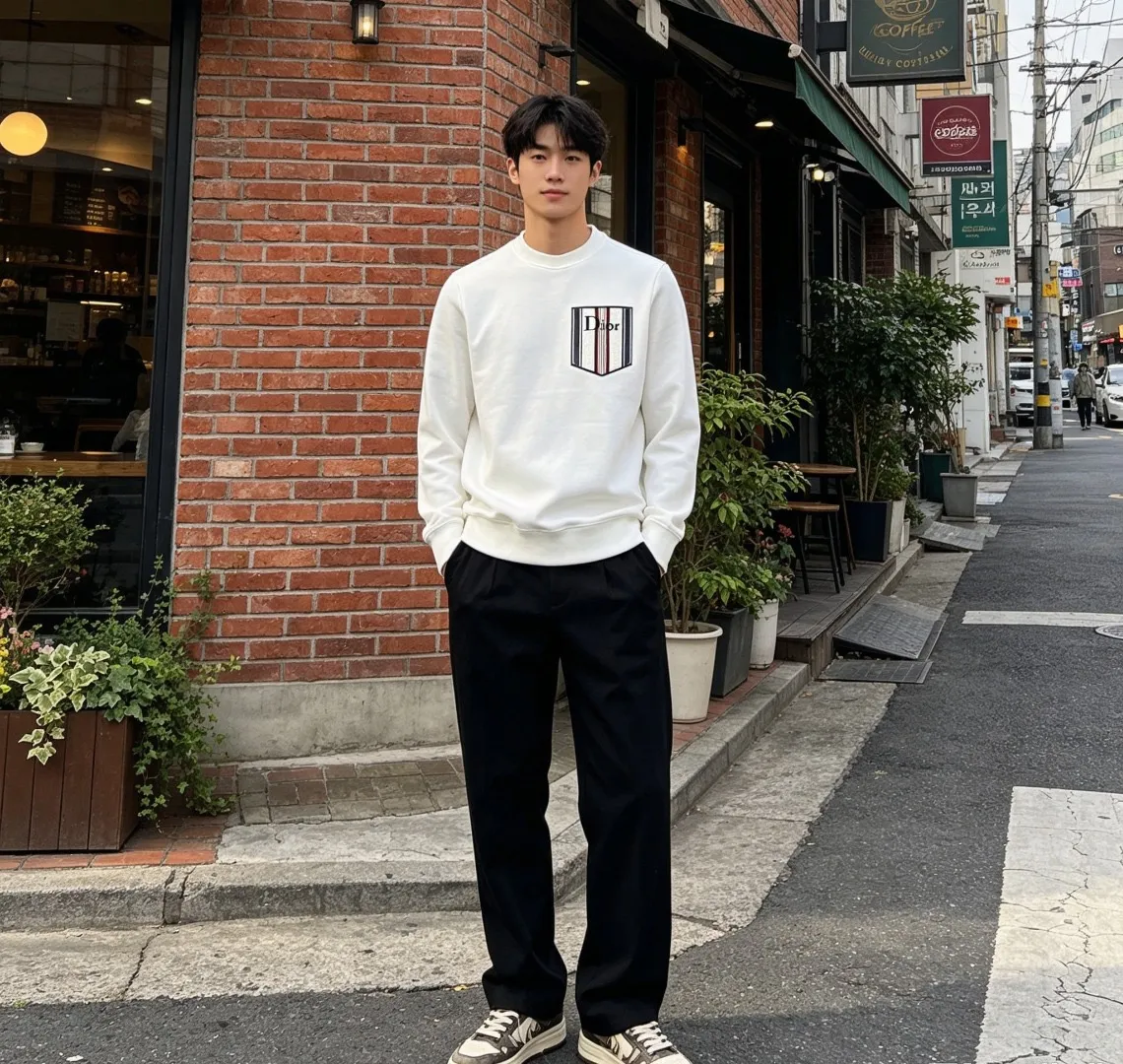 Dior/Dior Floral Striped Fake Pocket Crew Neck Sweatshirt