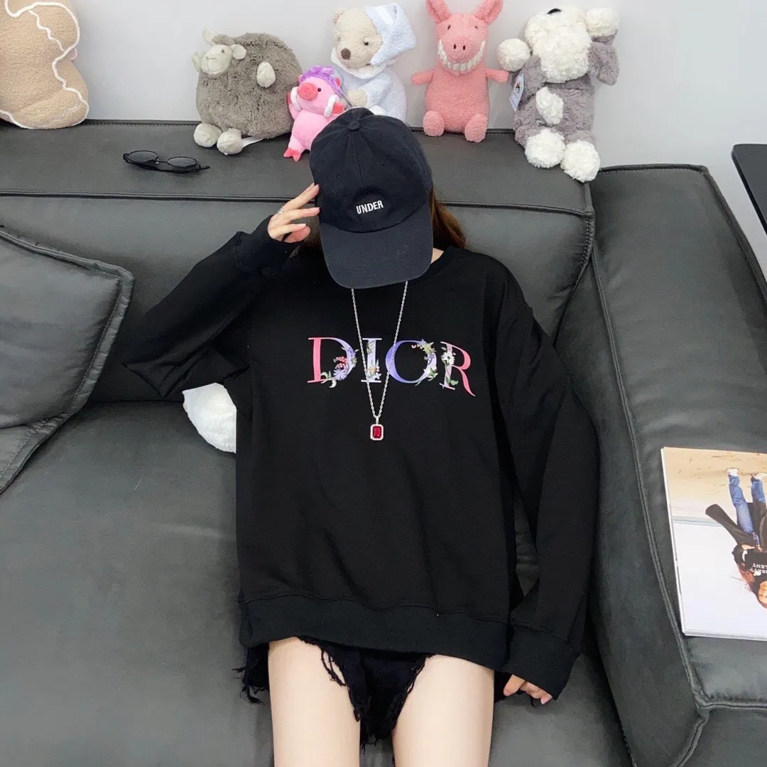 Dior/Dior 23Fw gradient floral letter embroidered round neck sweatshirt