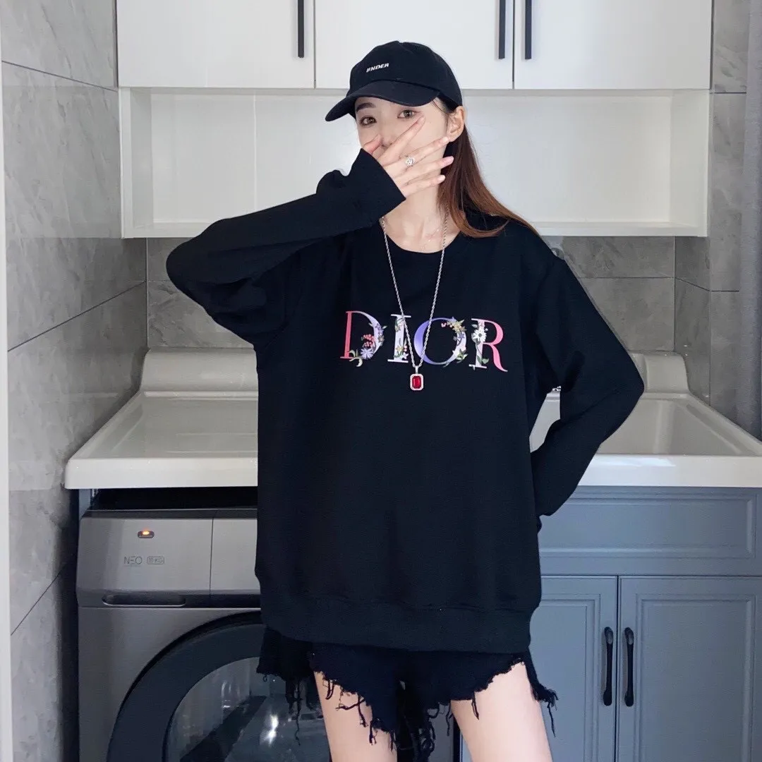 Dior/Dior 23Fw gradient floral letter embroidered round neck sweatshirt