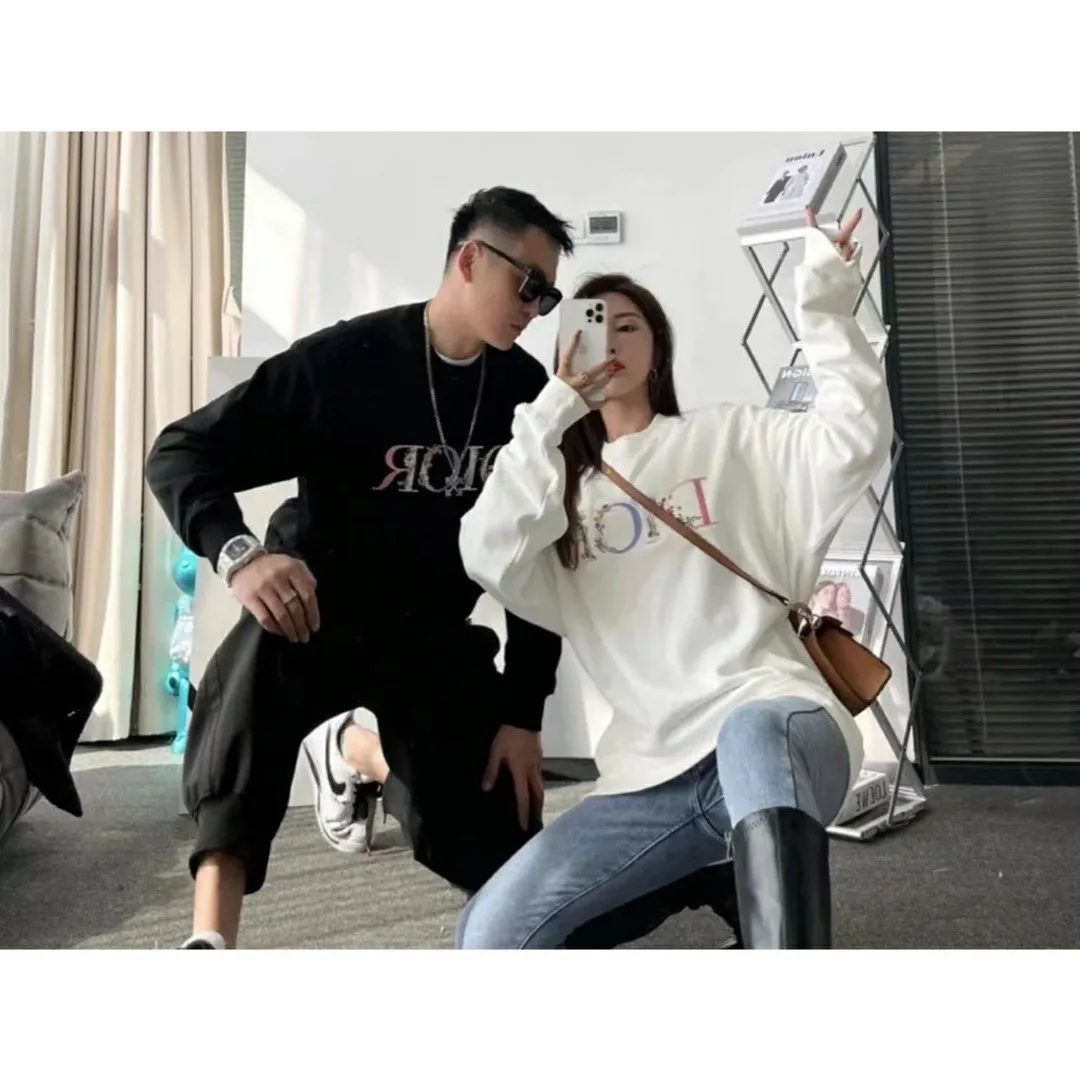 Dior/Dior 23Fw gradient floral letter embroidered round neck sweatshirt