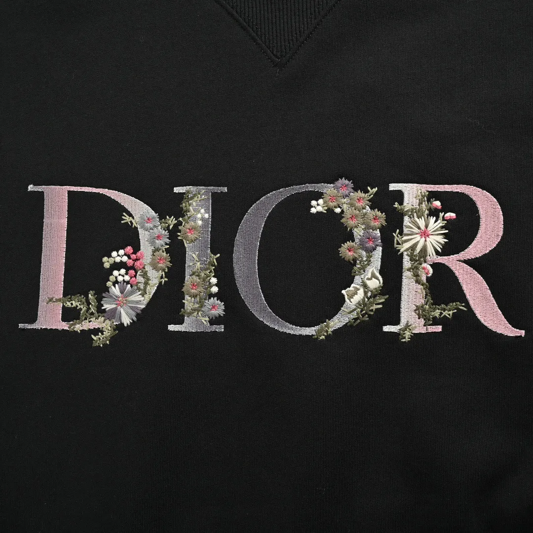 Dior/Dior 23Fw gradient floral letter embroidered round neck sweatshirt