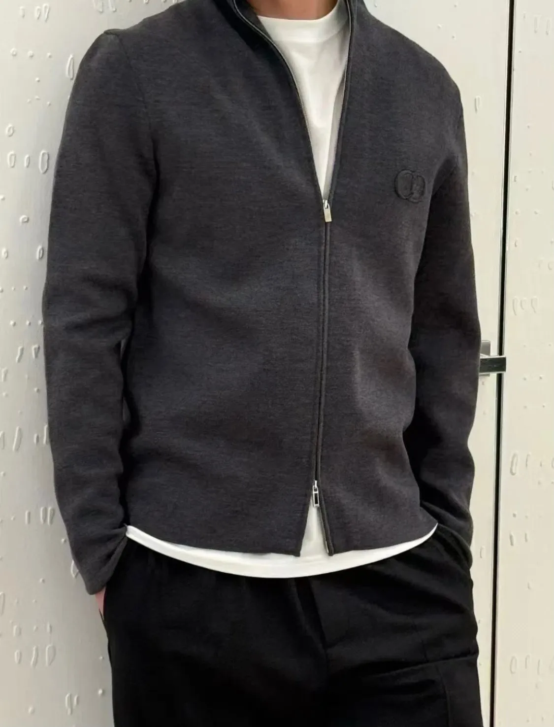 Embroidered embossed Dior/Dior CD logo zip sweater jacket