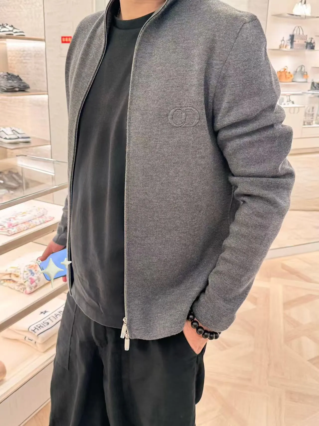 Embroidered embossed Dior/Dior CD logo zip sweater jacket