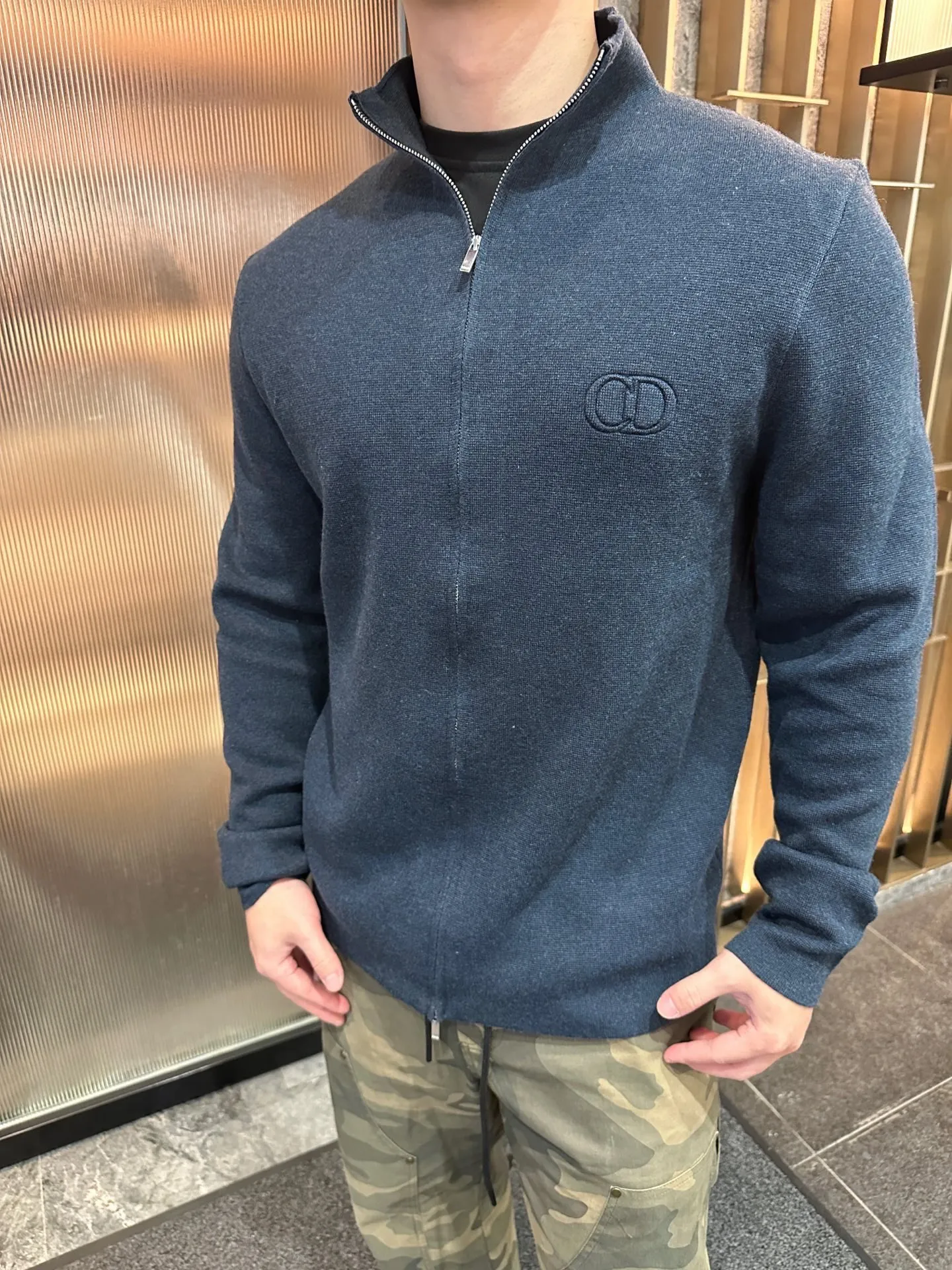 Embroidered embossed Dior/Dior CD logo zip sweater jacket