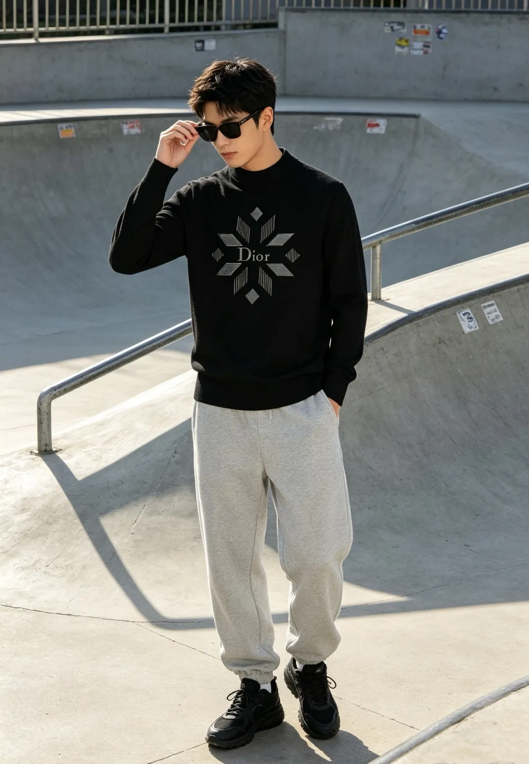 Dior/Dior diamond letter print crew neck sweater