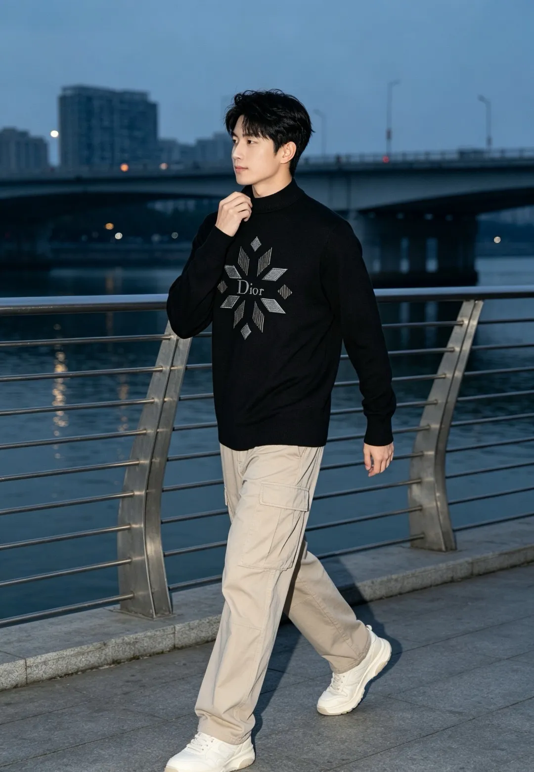 Dior/Dior diamond letter print crew neck sweater