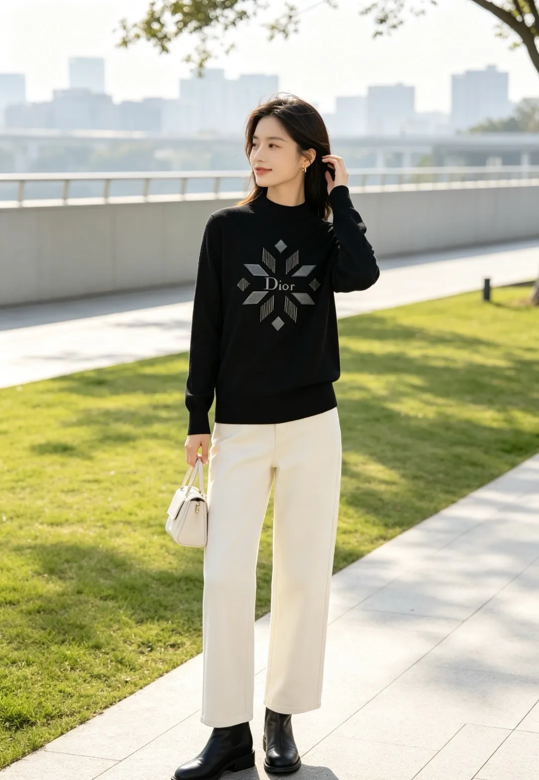Dior/Dior diamond letter print crew neck sweater
