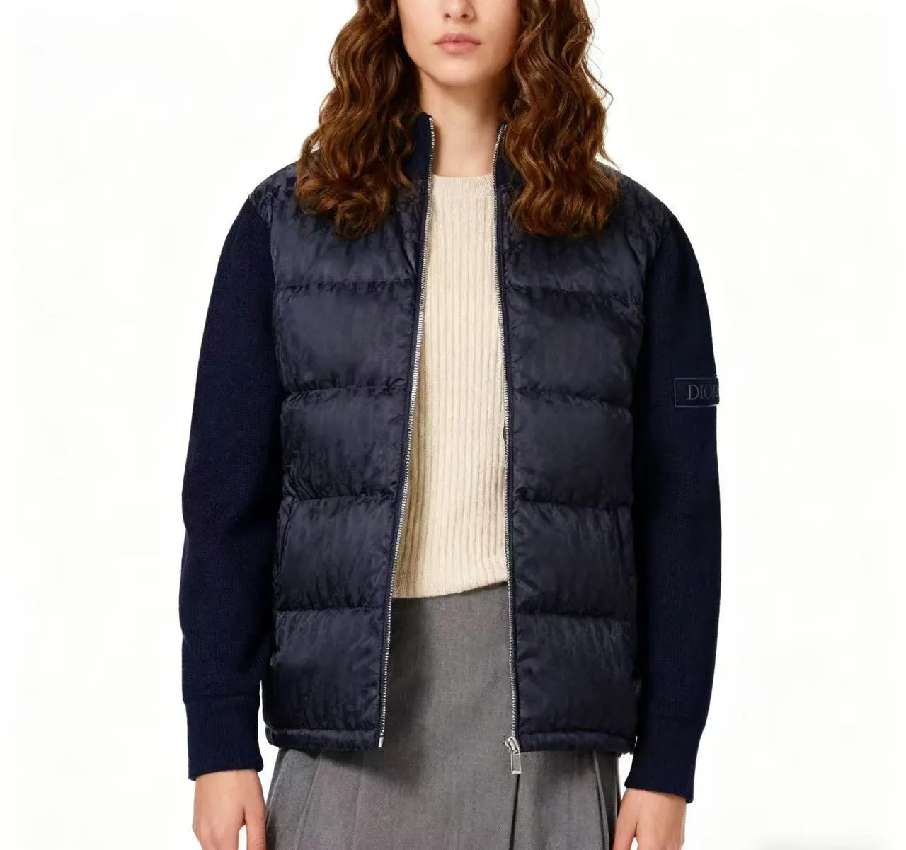 Dior/Dior jacquard full print knit patchwork down jacket