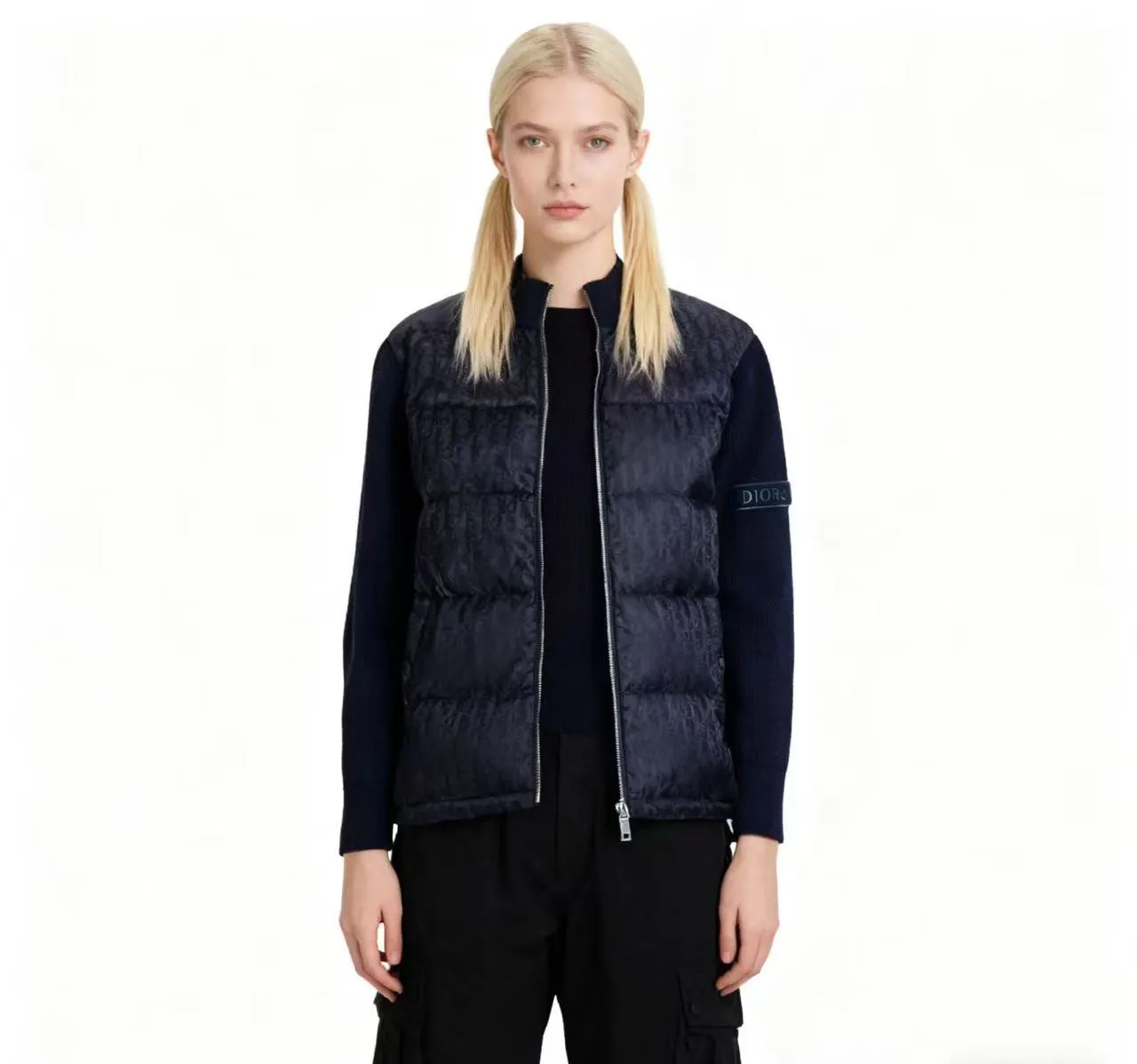 Dior/Dior jacquard full print knit patchwork down jacket