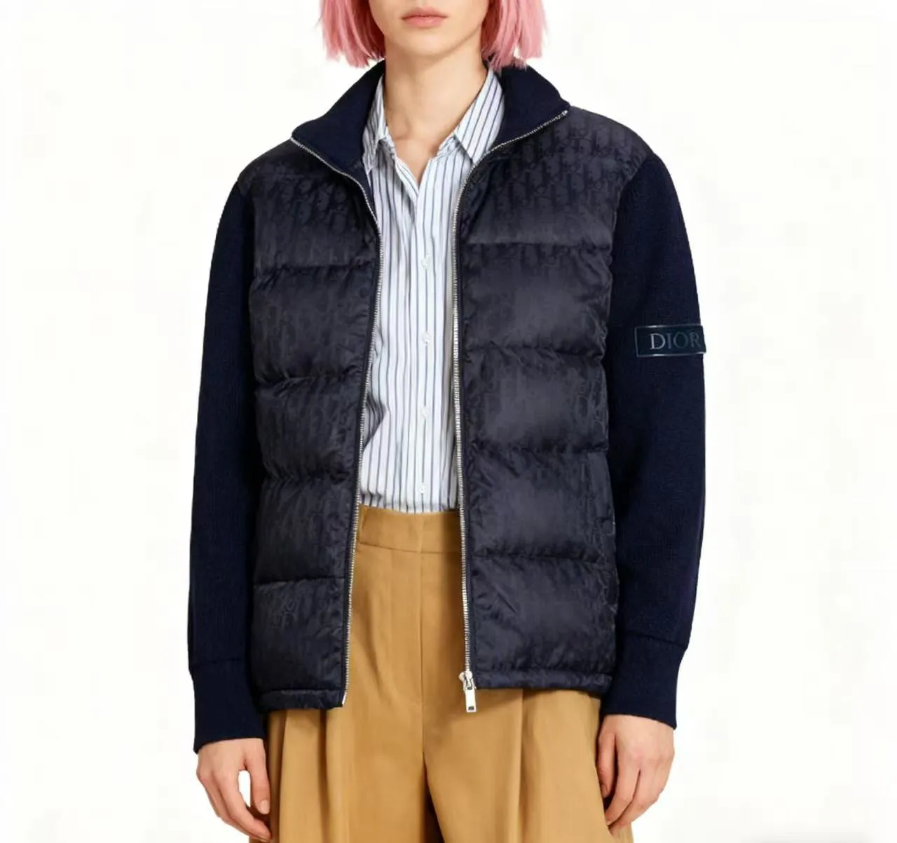Dior/Dior jacquard full print knit patchwork down jacket