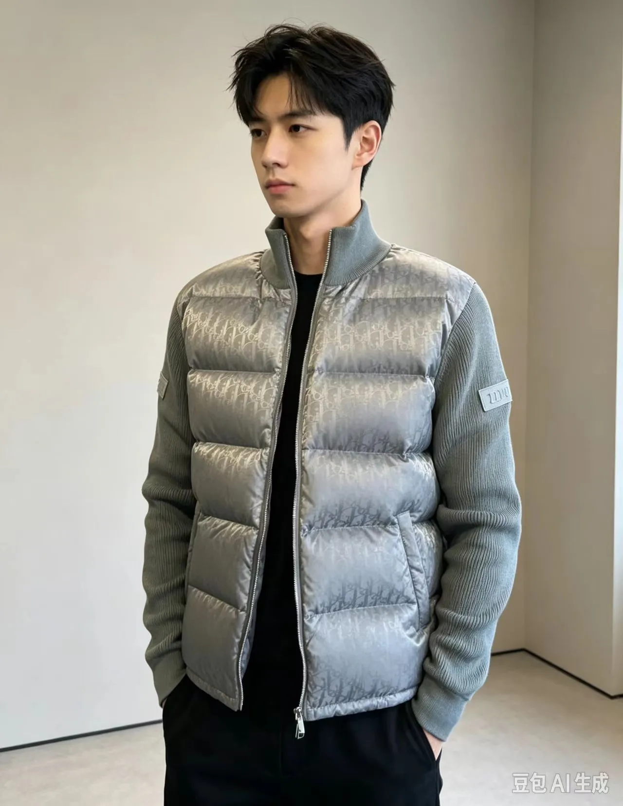 Dior/Dior jacquard full print knit patchwork down jacket