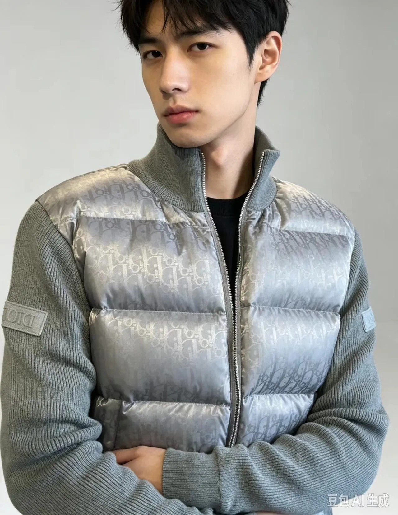Dior/Dior jacquard full print knit patchwork down jacket