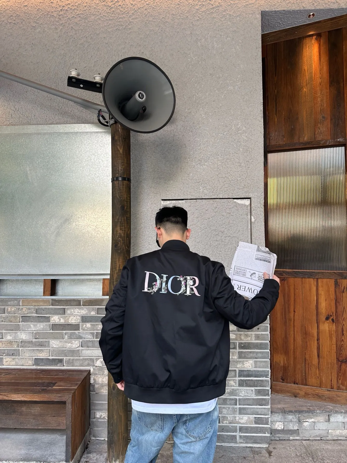 Dior/Dior Floral Embroidered Logo Baseball Jersey Jacket