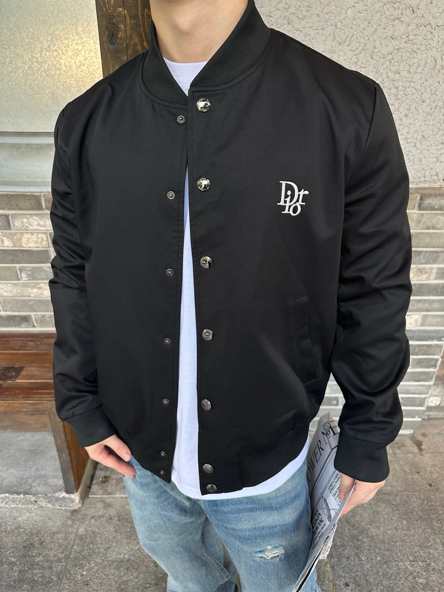 Dior/Dior Floral Embroidered Logo Baseball Jersey Jacket