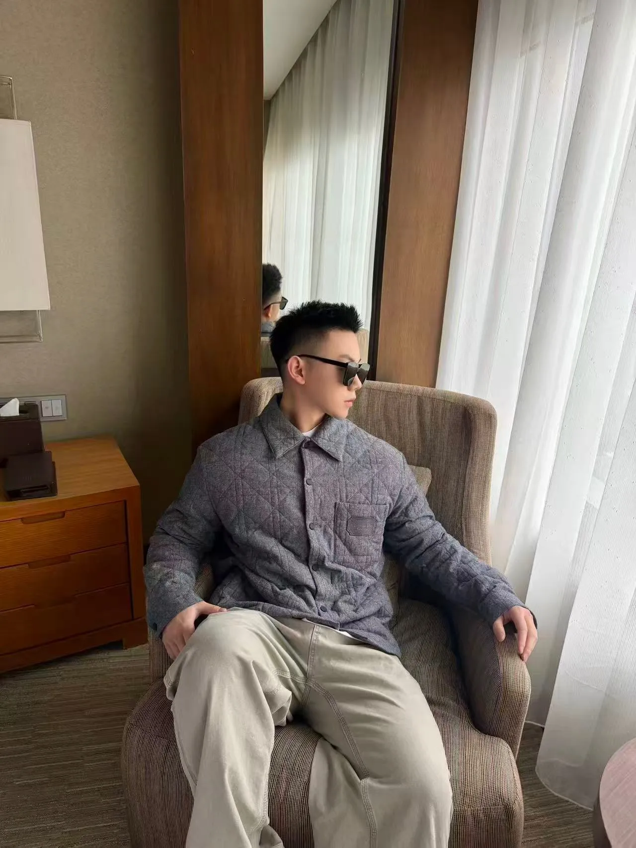 Dior/Dior leather patch rhombus cotton jacket