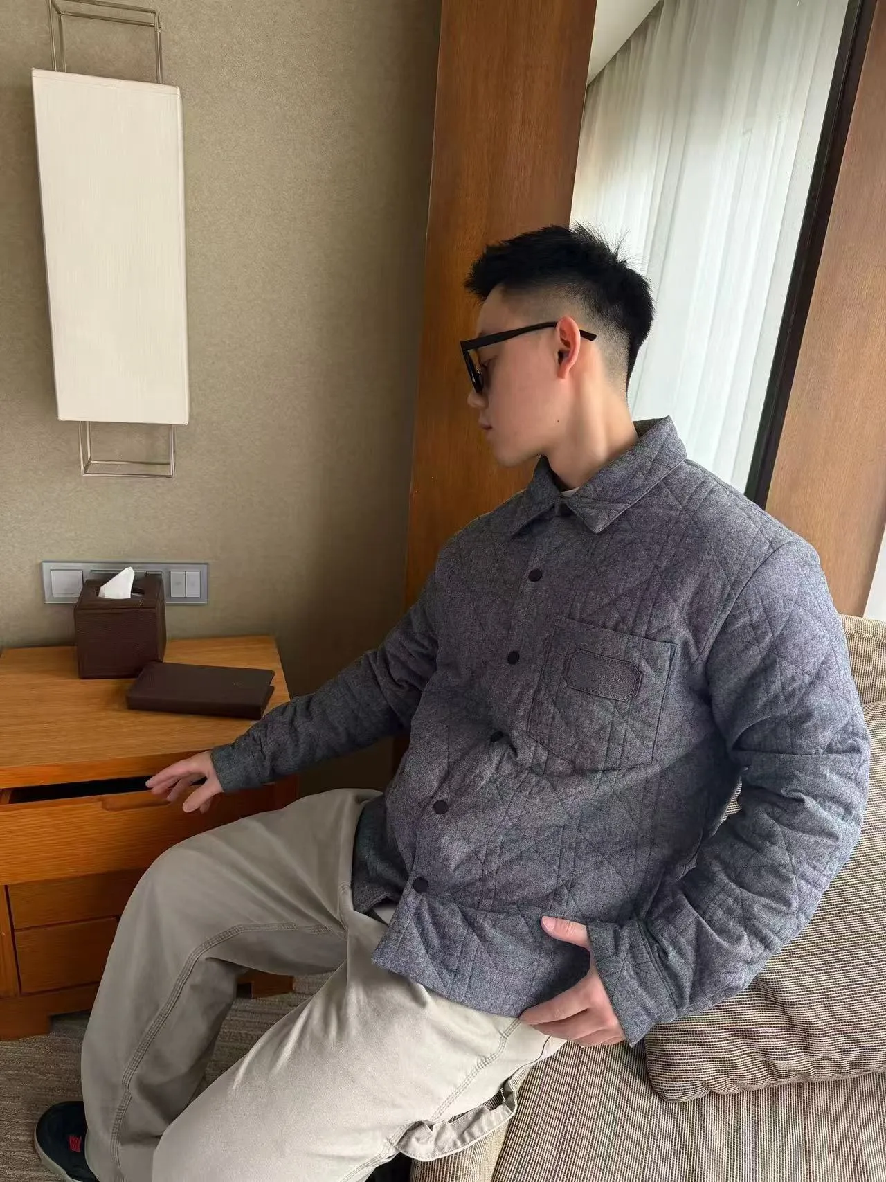 Dior/Dior leather patch rhombus cotton jacket