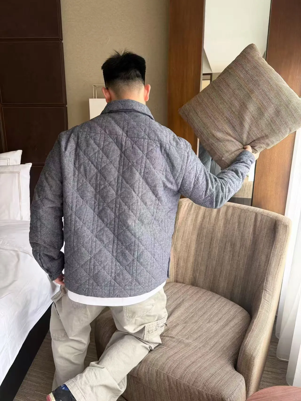 Dior/Dior leather patch rhombus cotton jacket