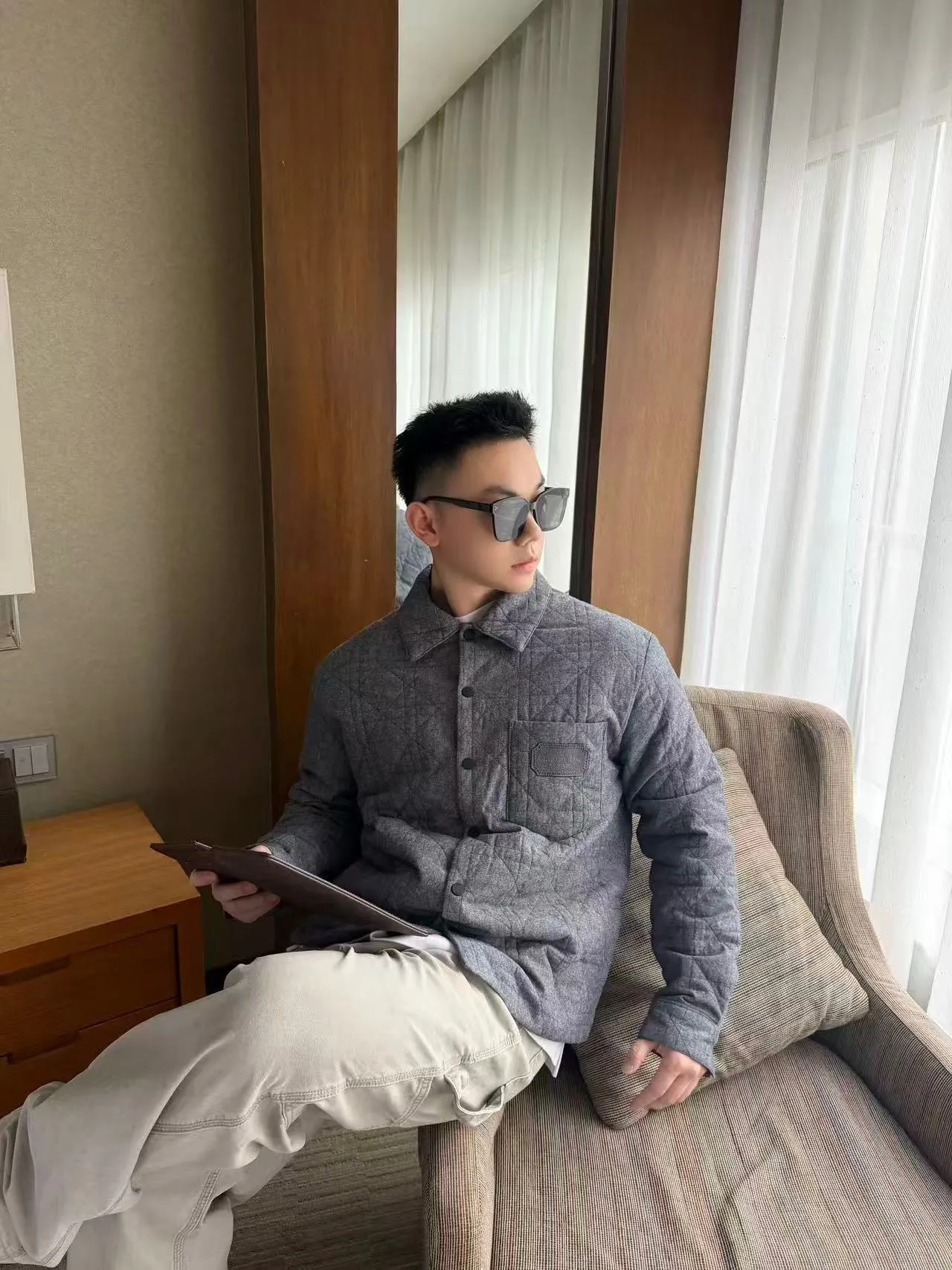Dior/Dior leather patch rhombus cotton jacket
