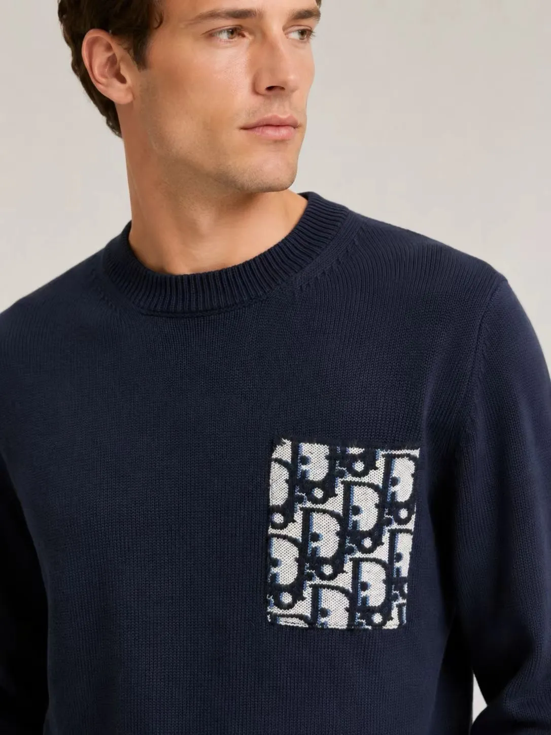 Dior/Dior pockets full print jacquard cotton knit crewneck sweater